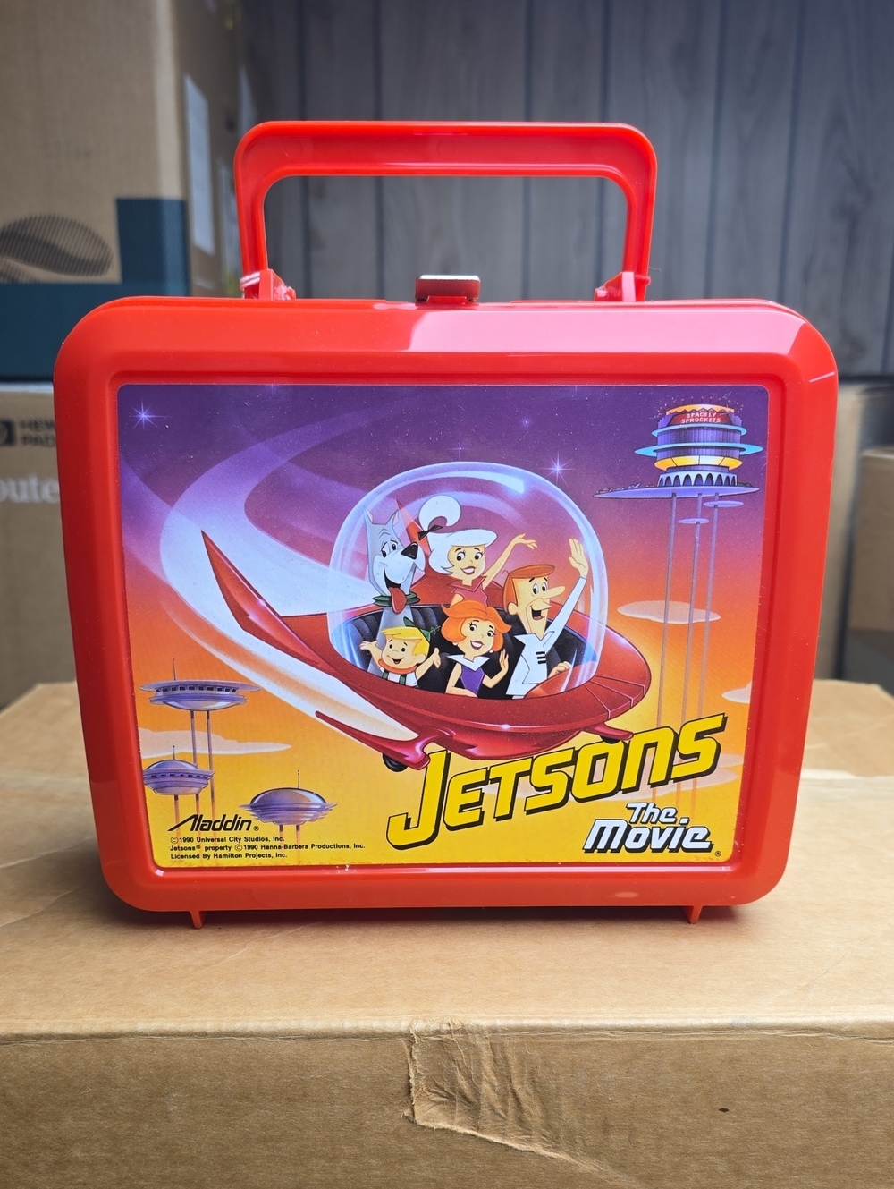 Vintage Jetsons The Movie Red Kids Lunchbox 1990 Aladdin Brand